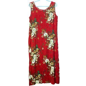 K Studio Vintage Boho Red Floral Sleeveless Midi Summer Dress Women's Size 14